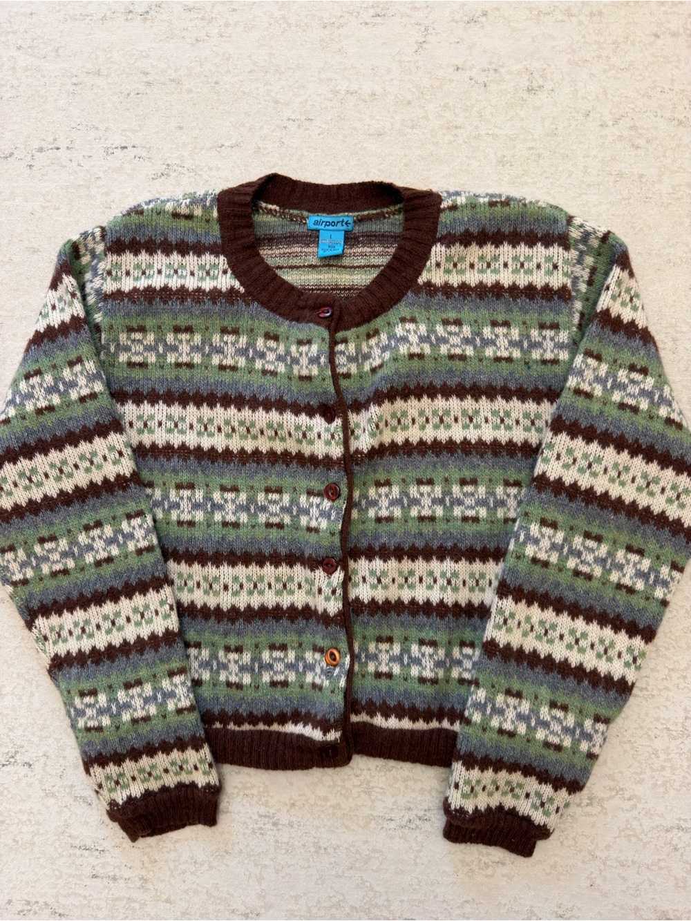 Fair Isle Shetland Wool Cropped Cardigan Size L